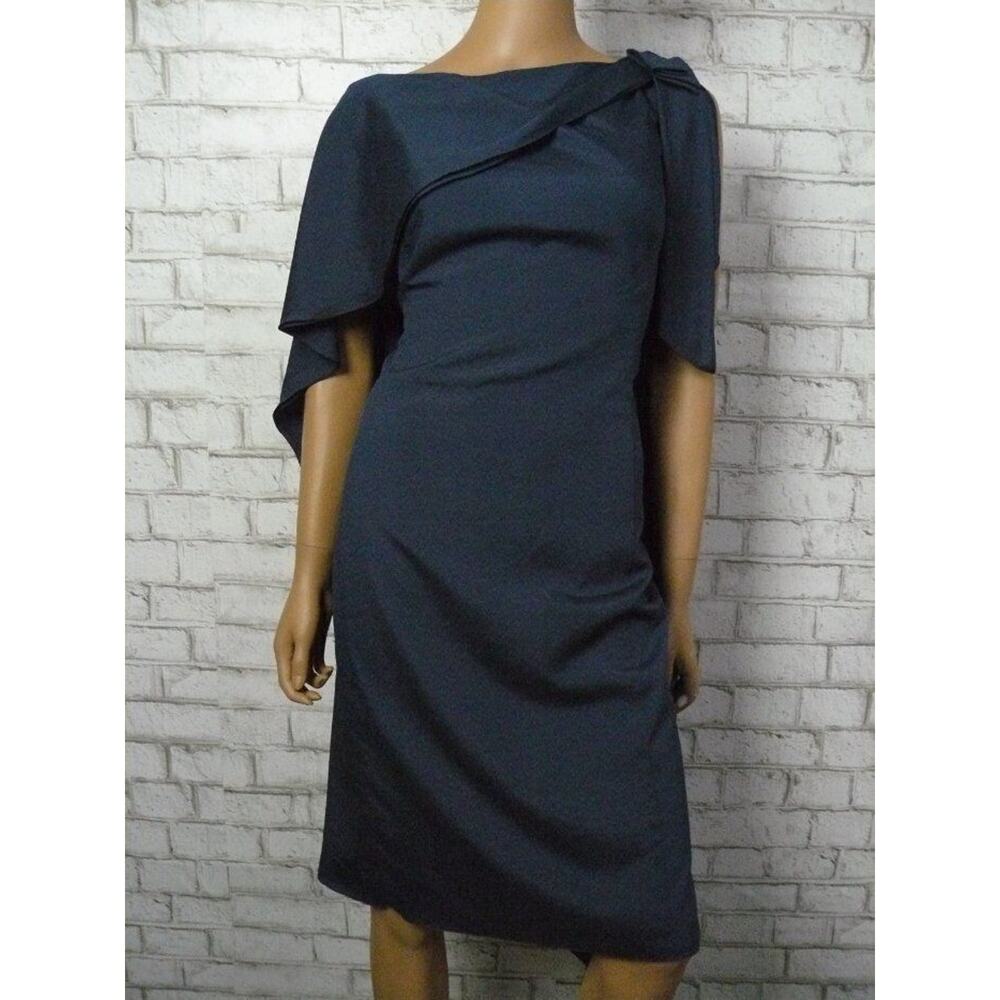 $160 Angel Sanchez Navy Blue Cape Mother of Bride Party Sheath Dress 10 NEW